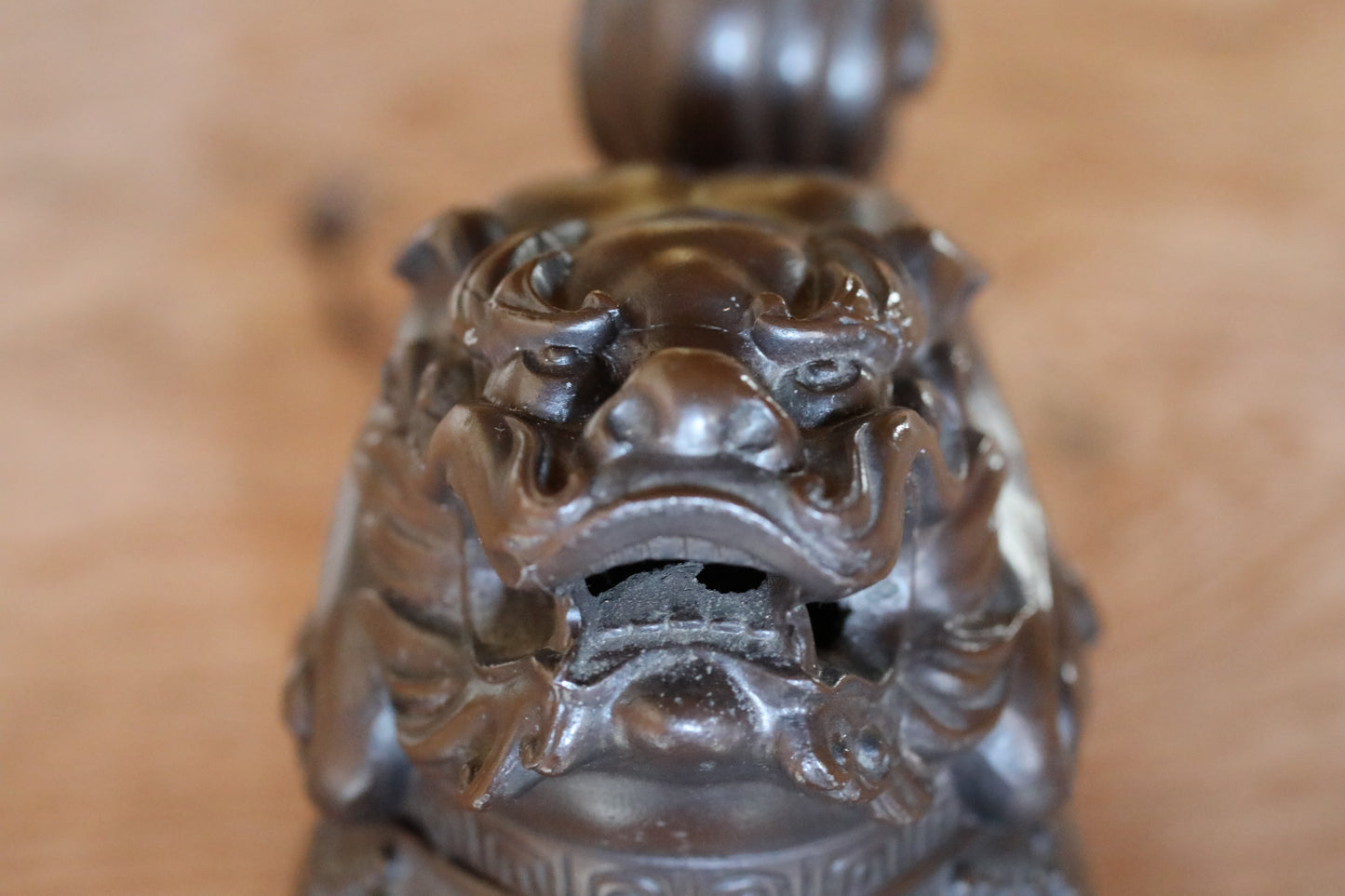 FINE! Japanese vintage Bronze statue censer Koro shishi lion with signed, animal Incense burner 1950s buddhist temple H6.3xW7.5in/H16xW19cm