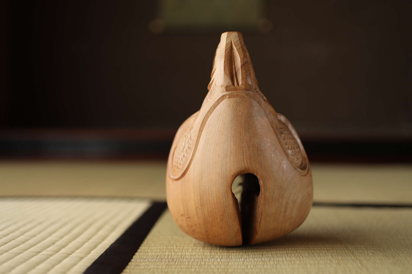 Japanese vintage buddhist alter Patina Wooden Fish drum gong "Mokugyo" with stick and cushion buddhist temple Chanting Drum 7.7in/19.5cm