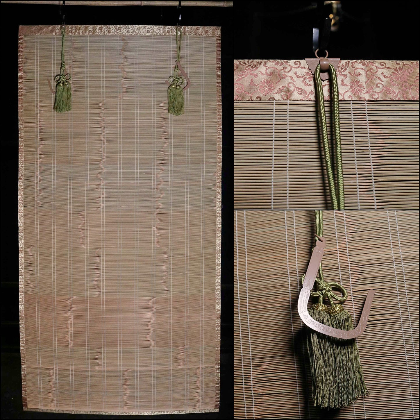 Japanese Bamboo Window Blind, Silk Trim and Tassel (H66.9×W34.6in/H170×W88cm)