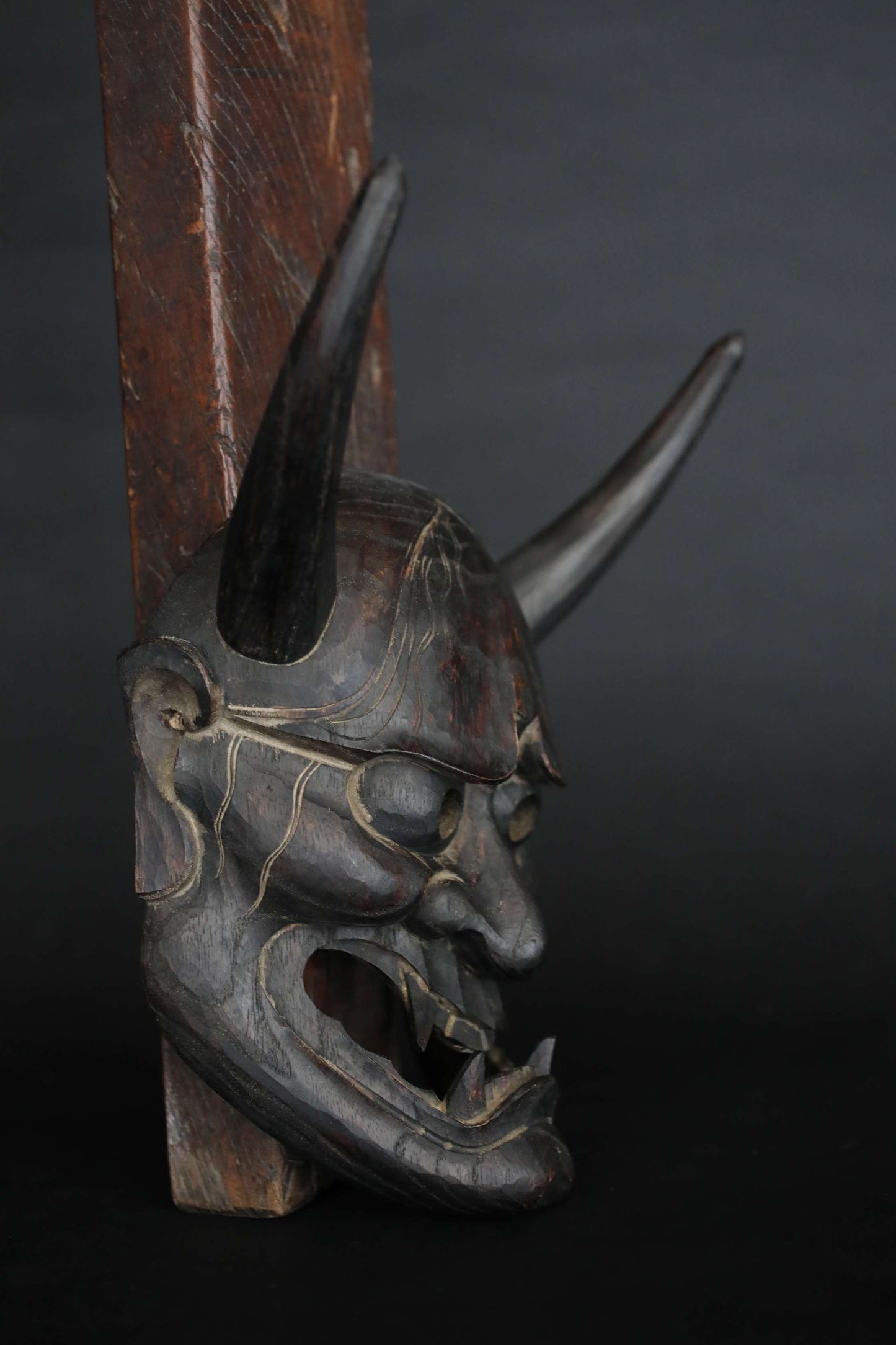 Noh Mask HANNYA wooden mask female demon Black Japanese Antique ornament wall art
