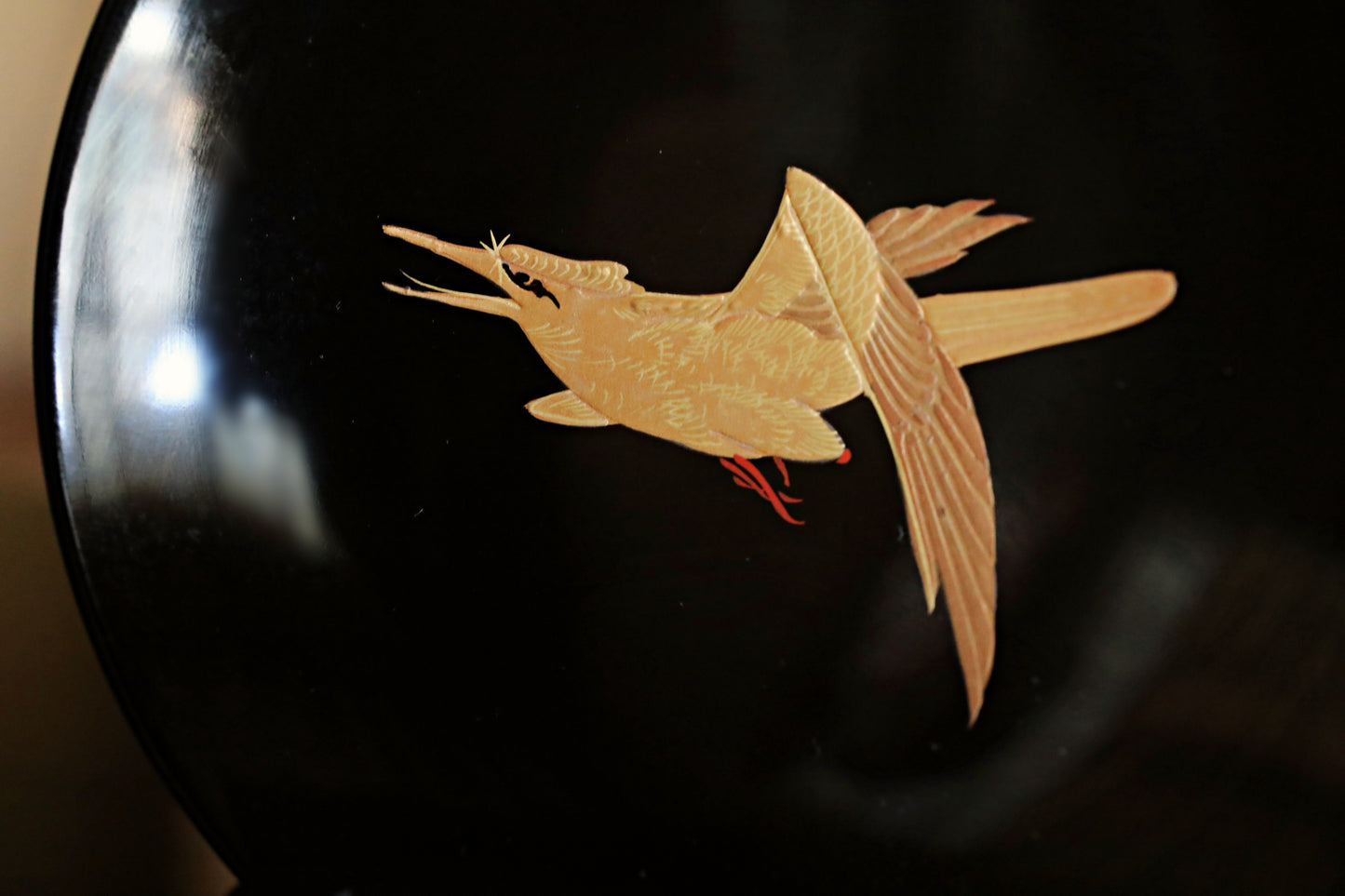 5 set Japanese antique MAKIE fine lacquer bowls with Crescent-shaped lid painting of falcon pine tree at night,  Owan black gold W5.1in/13cm