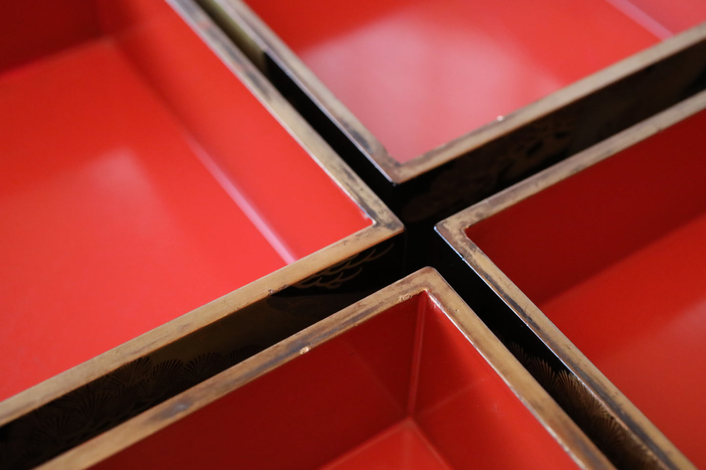 Antique Japanese Lacquer Jubako Box: Edo Pine Tree Makie, 4-Tiered