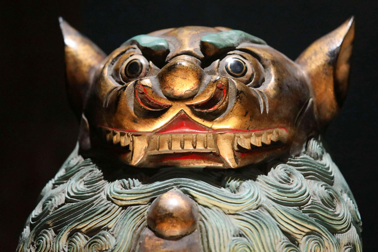 Antique Japanese Wood Shishi Lion Sculptures pair, Temple Guardian Statues, 1900s