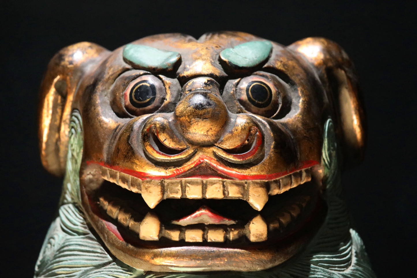 Antique Japanese Wood Shishi Lion Sculptures pair, Temple Guardian Statues, 1900s