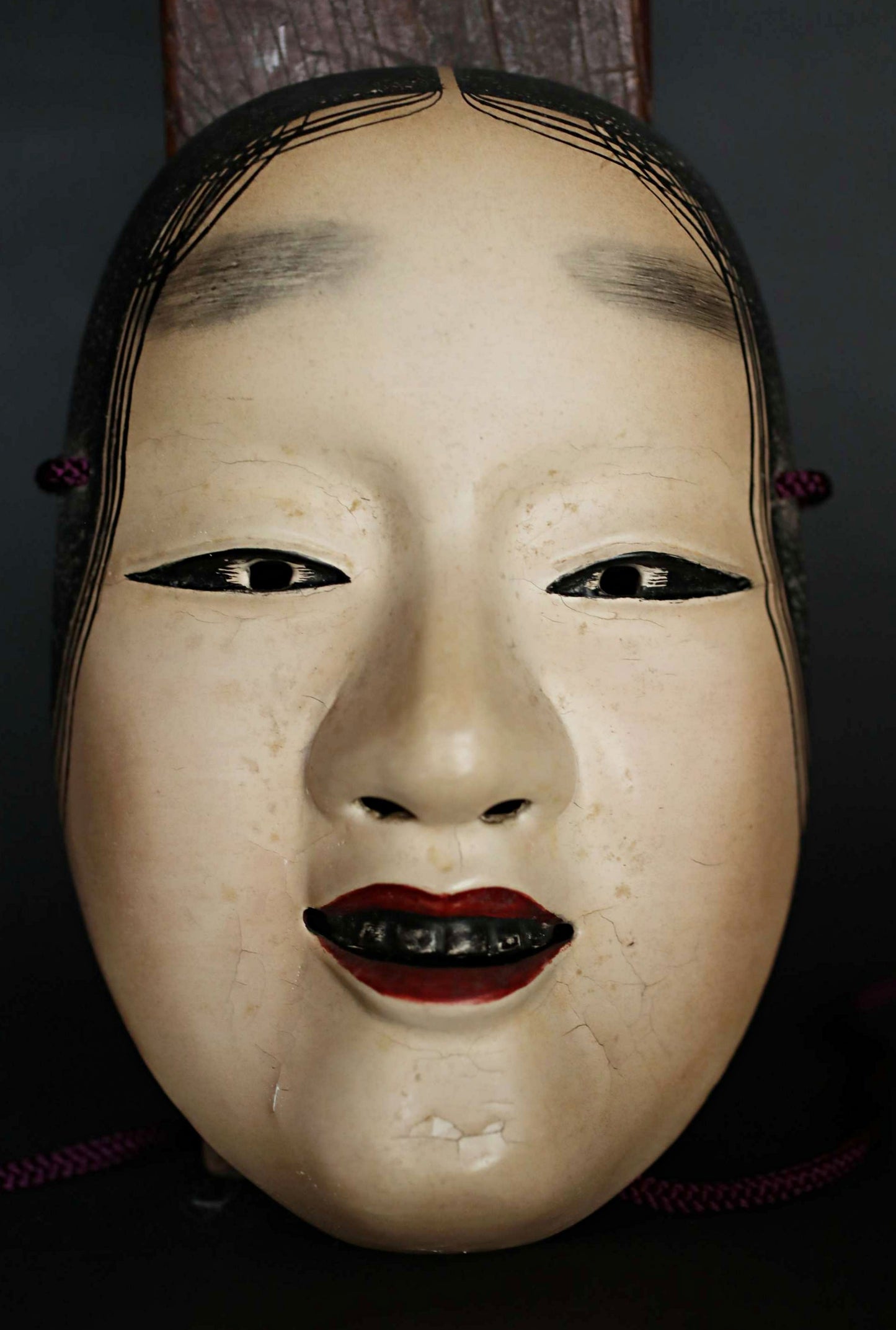 Japanese antique NOH mask wood carving FUKAI wall ornament Signed with silk bag