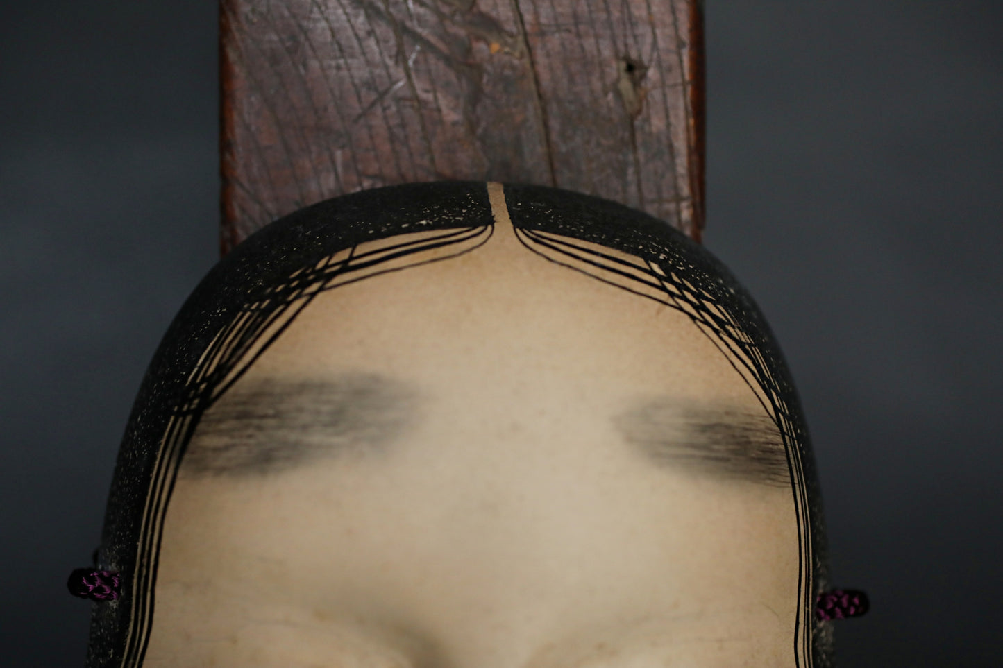 Japanese antique NOH mask wood carving FUKAI wall ornament Signed with silk bag