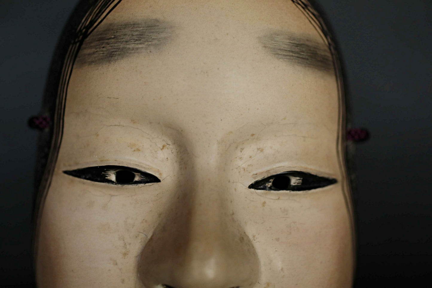 Japanese antique NOH mask wood carving FUKAI wall ornament Signed with silk bag