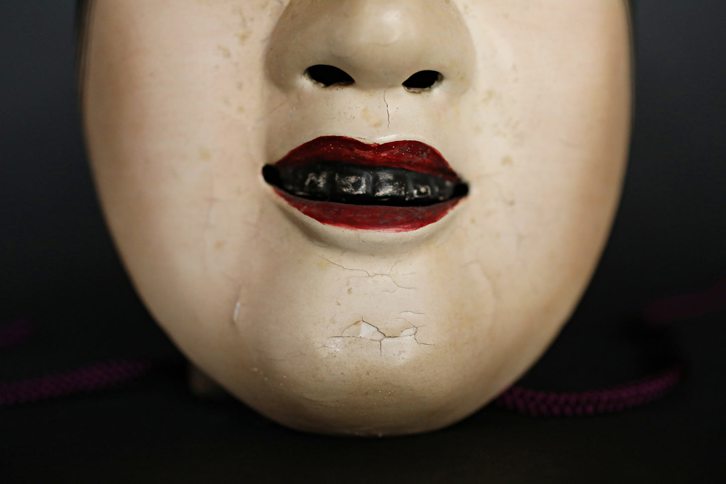 Japanese antique NOH mask wood carving FUKAI wall ornament Signed with silk bag