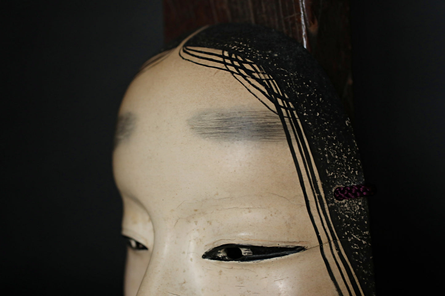 Japanese antique NOH mask wood carving FUKAI wall ornament Signed with silk bag