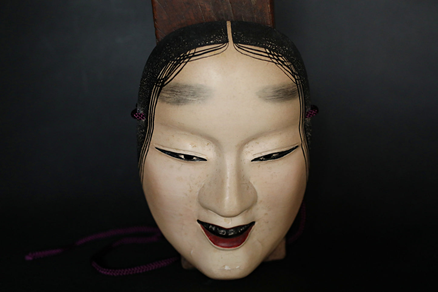 Japanese antique NOH mask wood carving FUKAI wall ornament Signed with silk bag