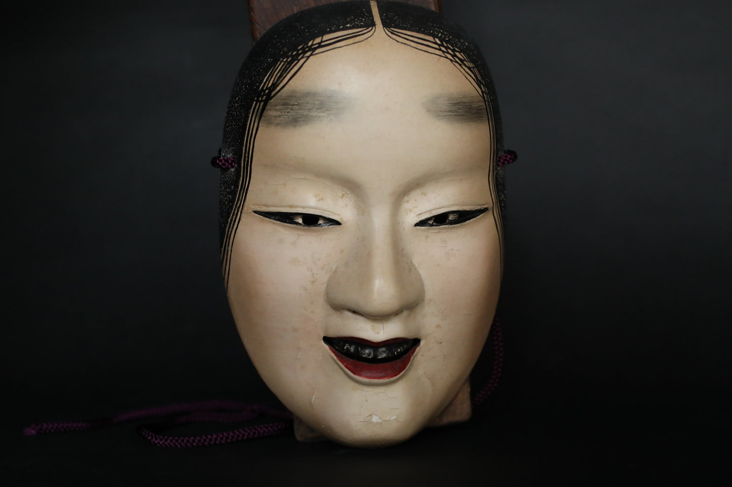 Japanese antique NOH mask wood carving FUKAI wall ornament Signed with silk bag