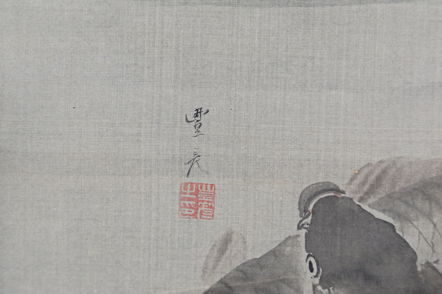 Japanese antique watercolor painting scroll fine painted carps KOI, KAKEJIKU with signature of three masters H68.5x20.5in / 174x52cm