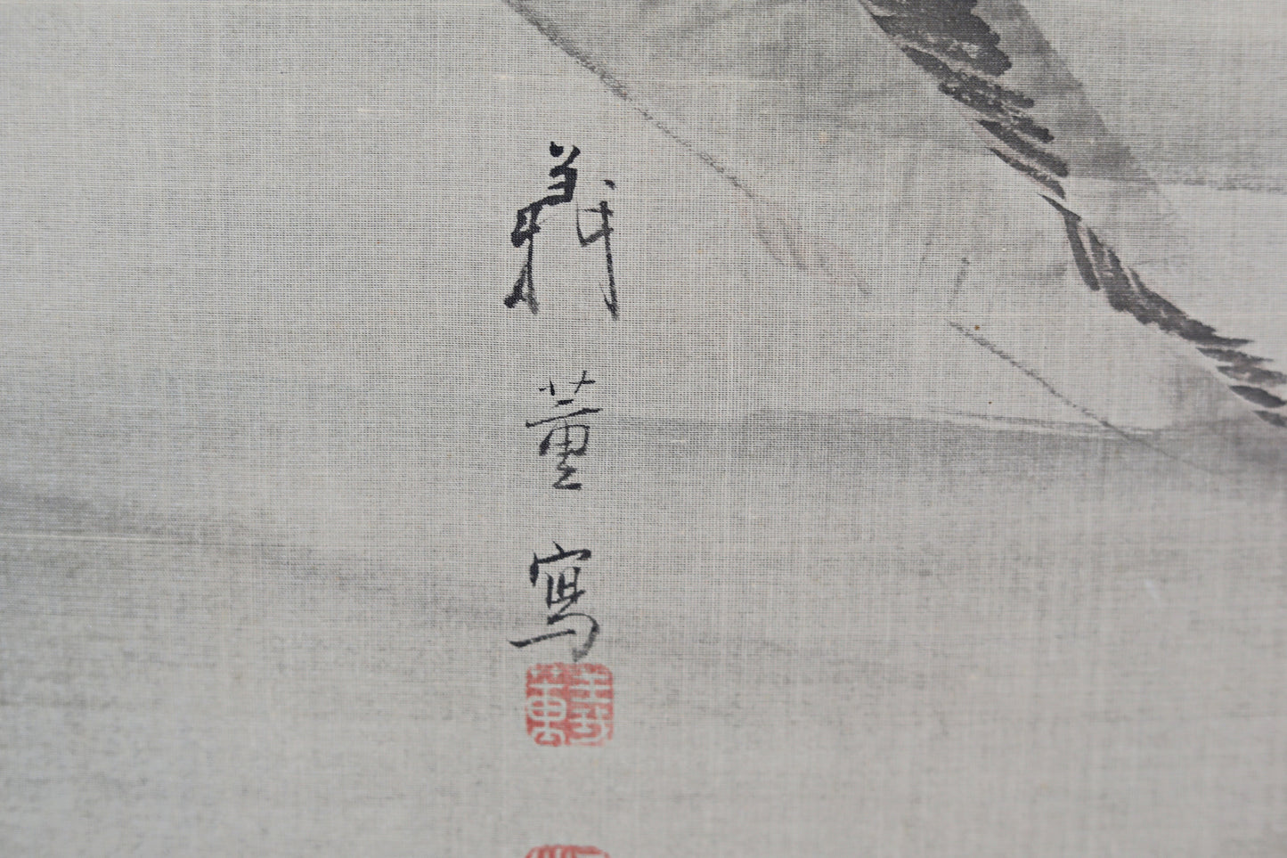 Japanese antique watercolor painting scroll fine painted carps KOI, KAKEJIKU with signature of three masters H68.5x20.5in / 174x52cm