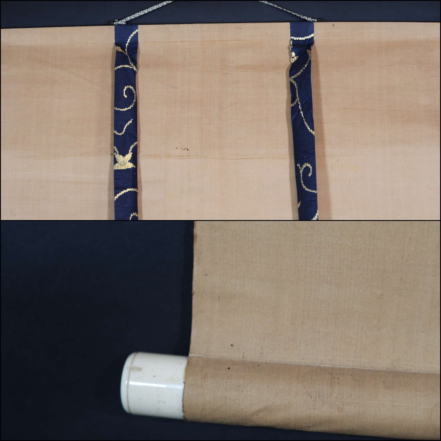 Japanese antique watercolor painting scroll fine painted carps KOI, KAKEJIKU with signature of three masters H68.5x20.5in / 174x52cm