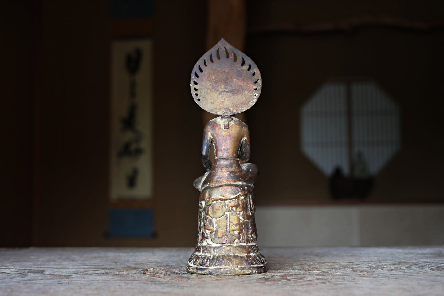 Japanese antique Bronze buddha Miroku Maitreya Bodhisattva statue buddhist temple statue (H10.8in/27.5cm)