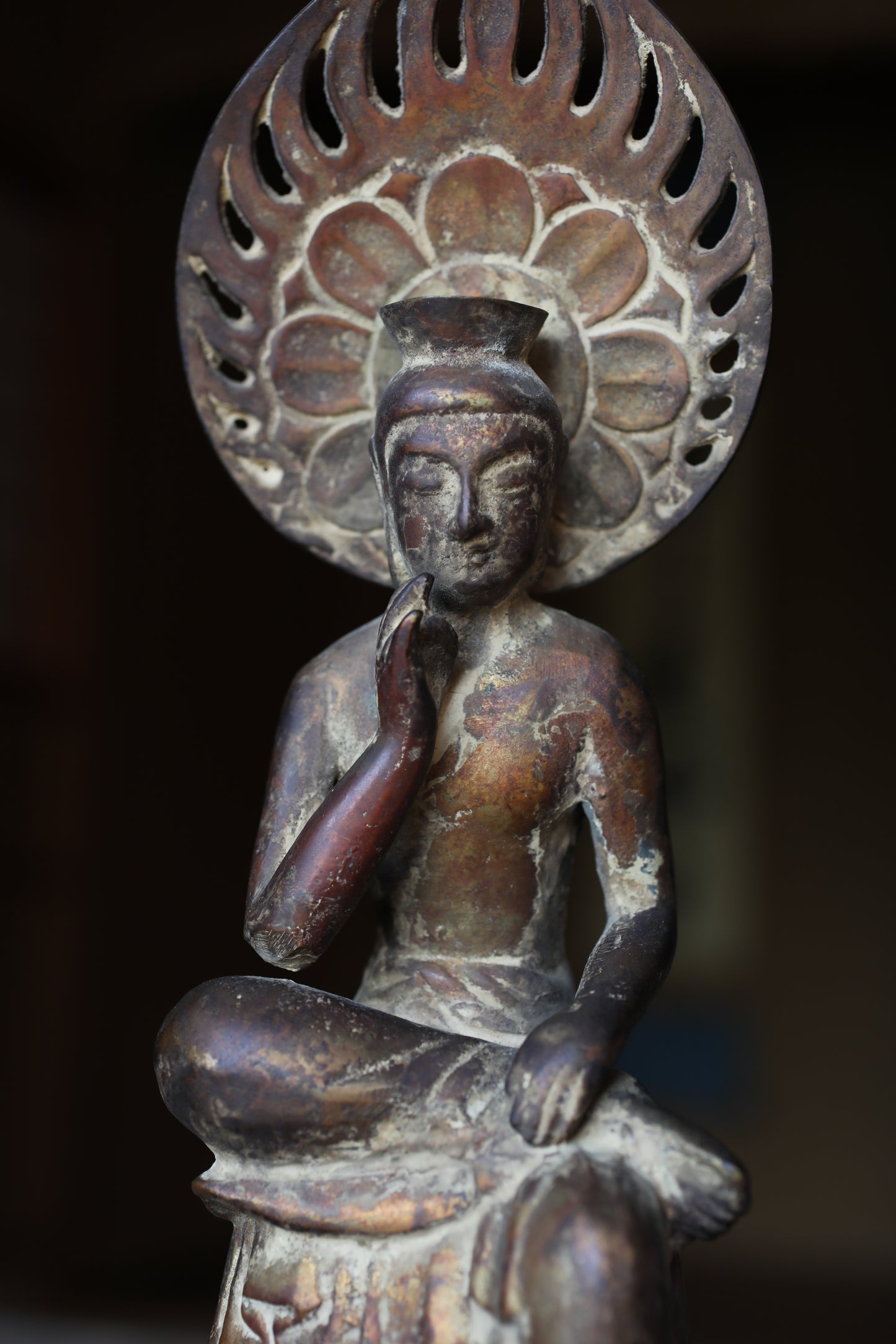 Japanese antique Bronze buddha Miroku Maitreya Bodhisattva statue buddhist temple statue (H10.8in/27.5cm)