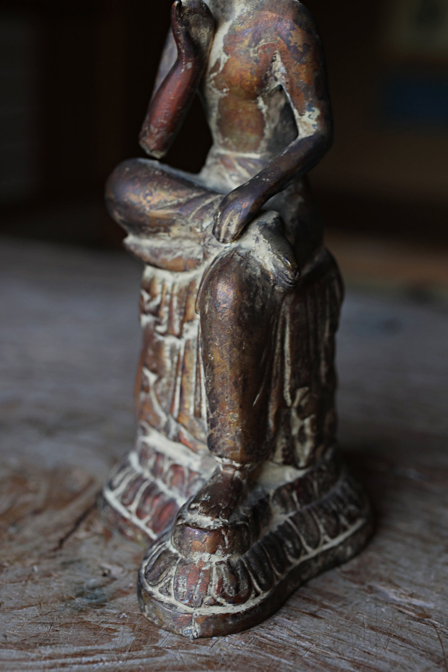 Japanese antique Bronze buddha Miroku Maitreya Bodhisattva statue buddhist temple statue (H10.8in/27.5cm)