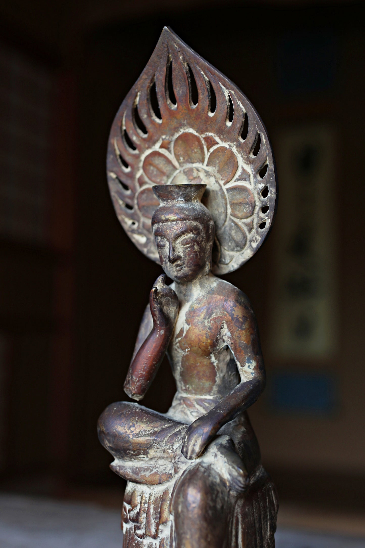 Japanese antique Bronze buddha Miroku Maitreya Bodhisattva statue buddhist temple statue (H10.8in/27.5cm)