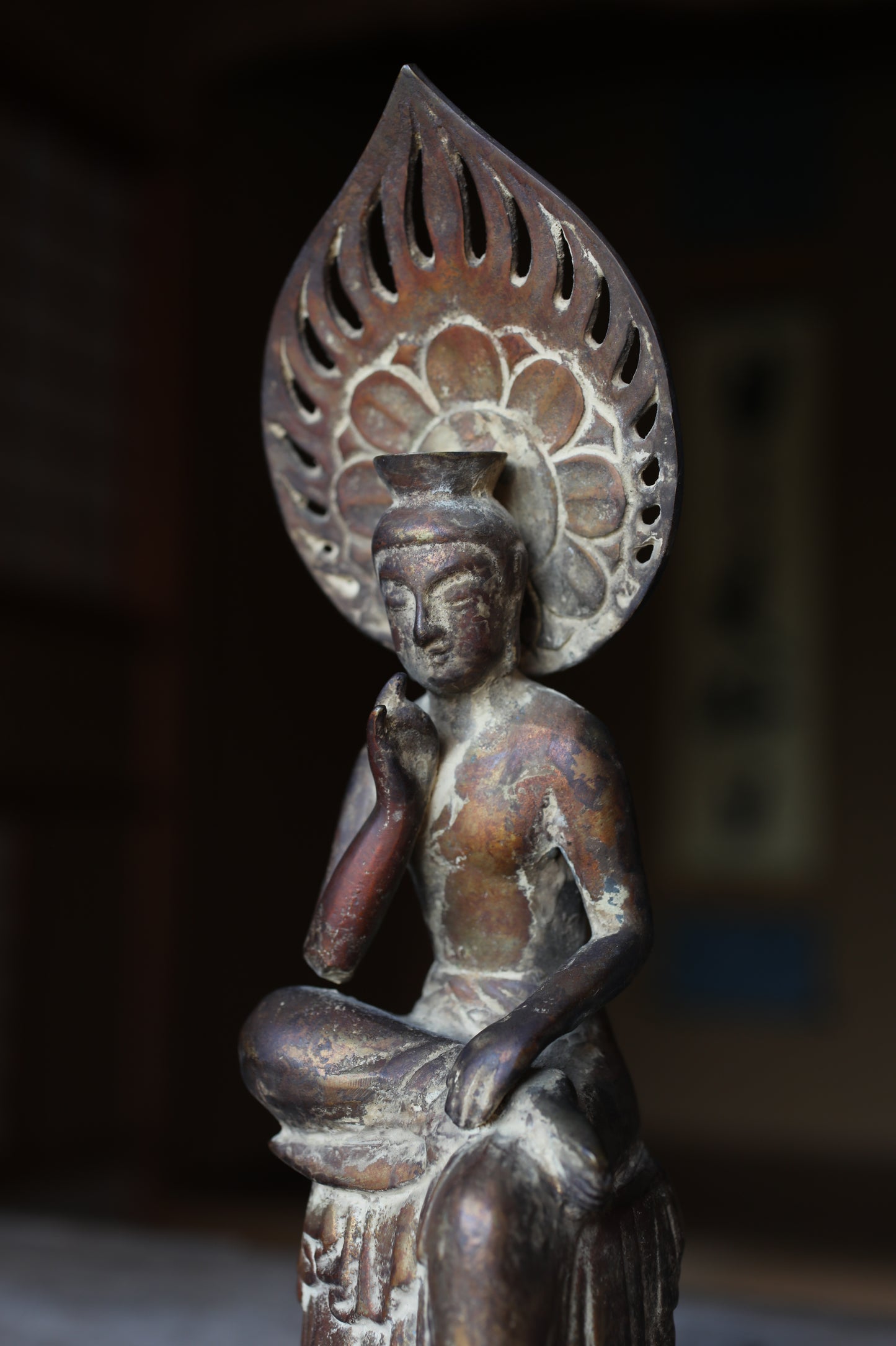 Japanese antique Bronze buddha Miroku Maitreya Bodhisattva statue buddhist temple statue (H10.8in/27.5cm)