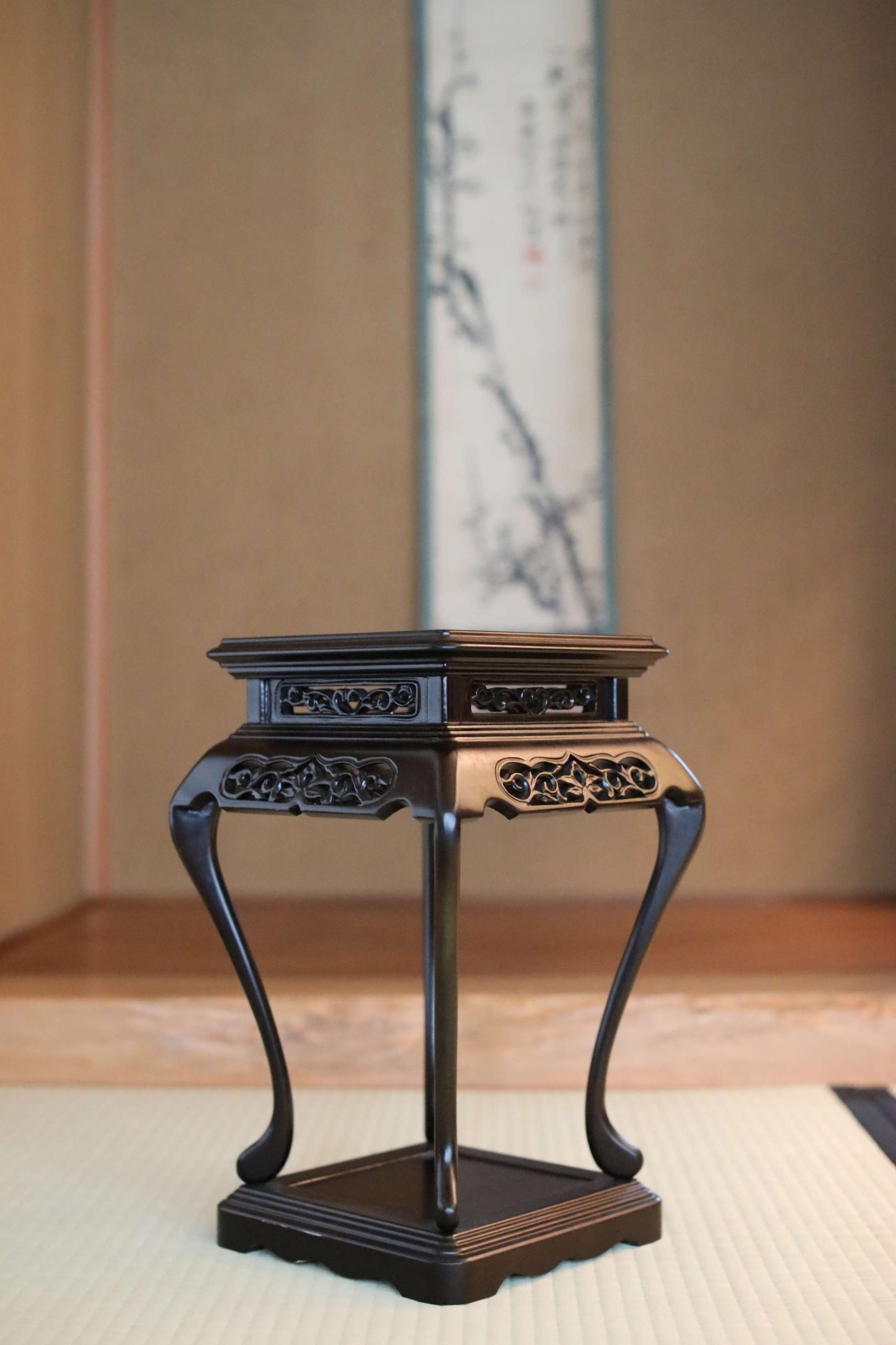 Japanese furniture ebony pedestal decoration stand, for ikebana, bonsai  H16.9in/H43cm