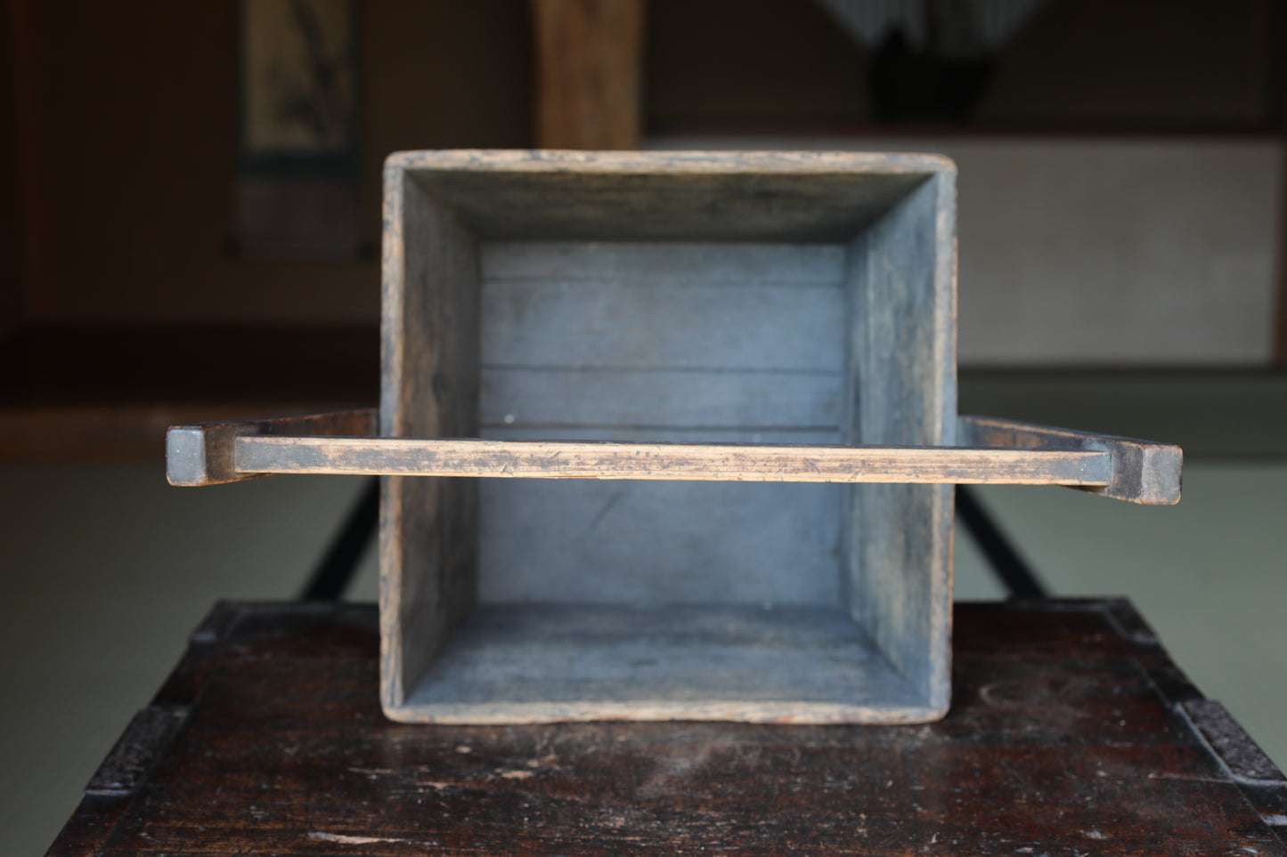 Japanese Vintage Wooden Charcoal Container, Kenzan Vase Set