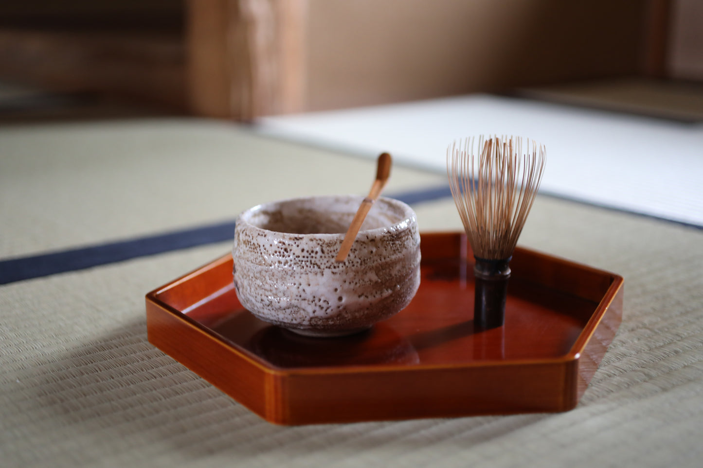 Japanese Vintage Lacquer hexagonal tray wooden Reddish brown brand Kanji calligraphy, 春慶 shunkei for Tea ceremony tray W12in/30.6cm