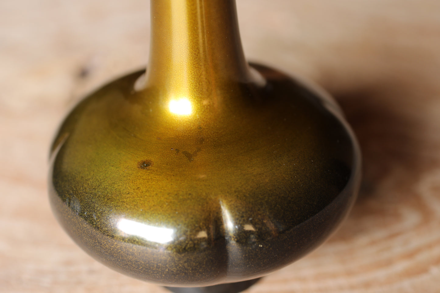 FINE! Japanese vintage beautiful yellow gold bronze vase Boke style, with Kanji signature for Tea ceremony, IKEBANA For gift H9.8in/25cm