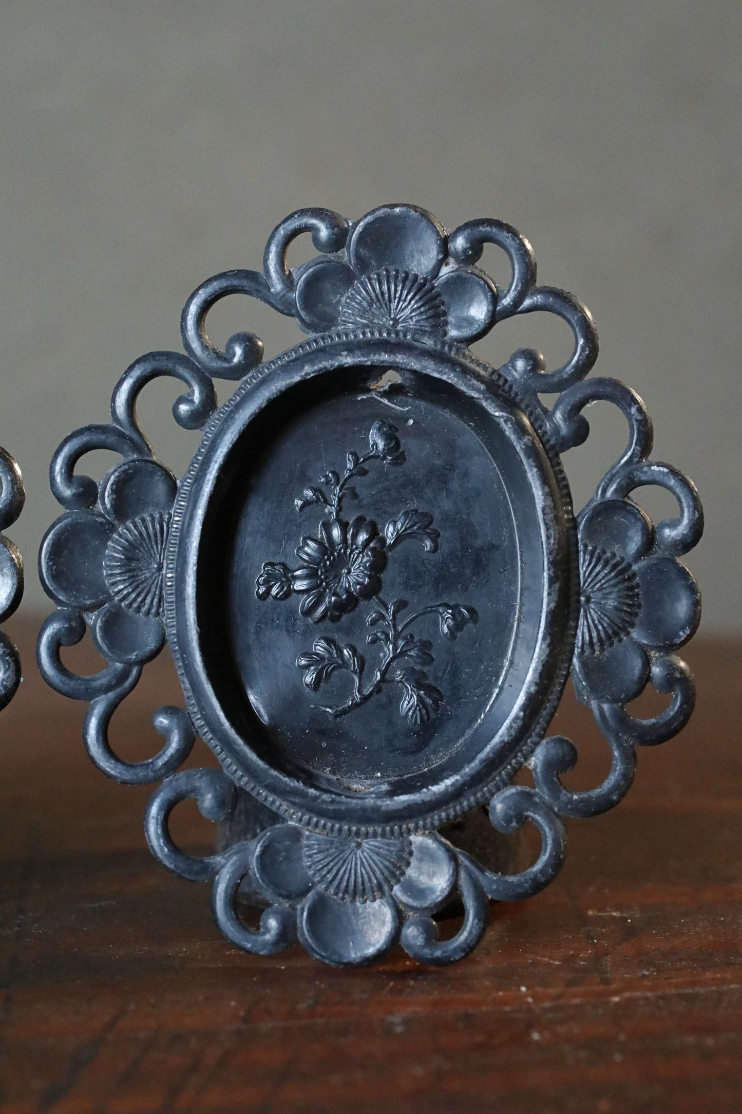 Antique Bronze FUSUMA Pair of Handles: Chrysanthemum & Plum, 1920s