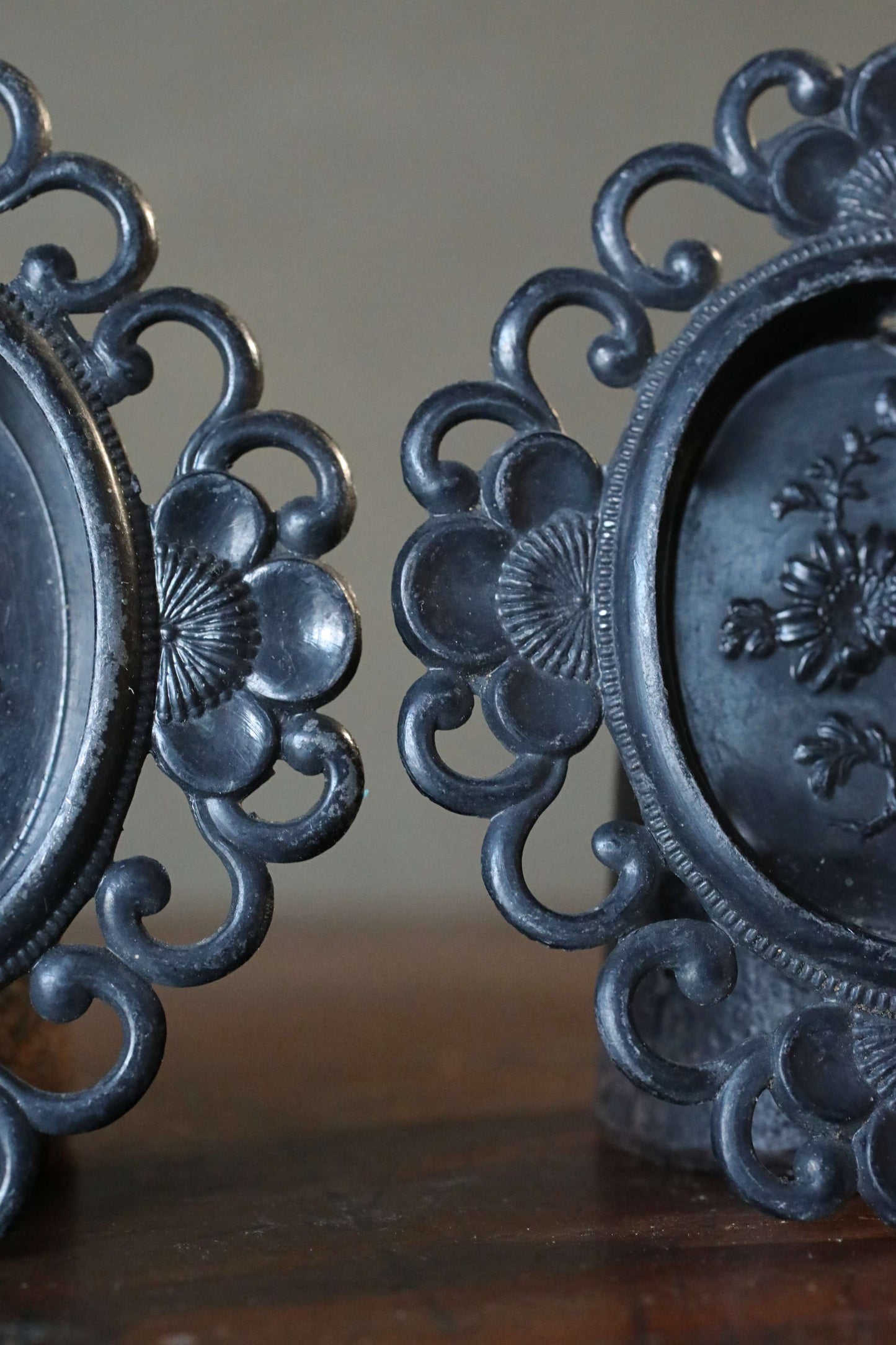 Antique Bronze FUSUMA Pair of Handles: Chrysanthemum & Plum, 1920s