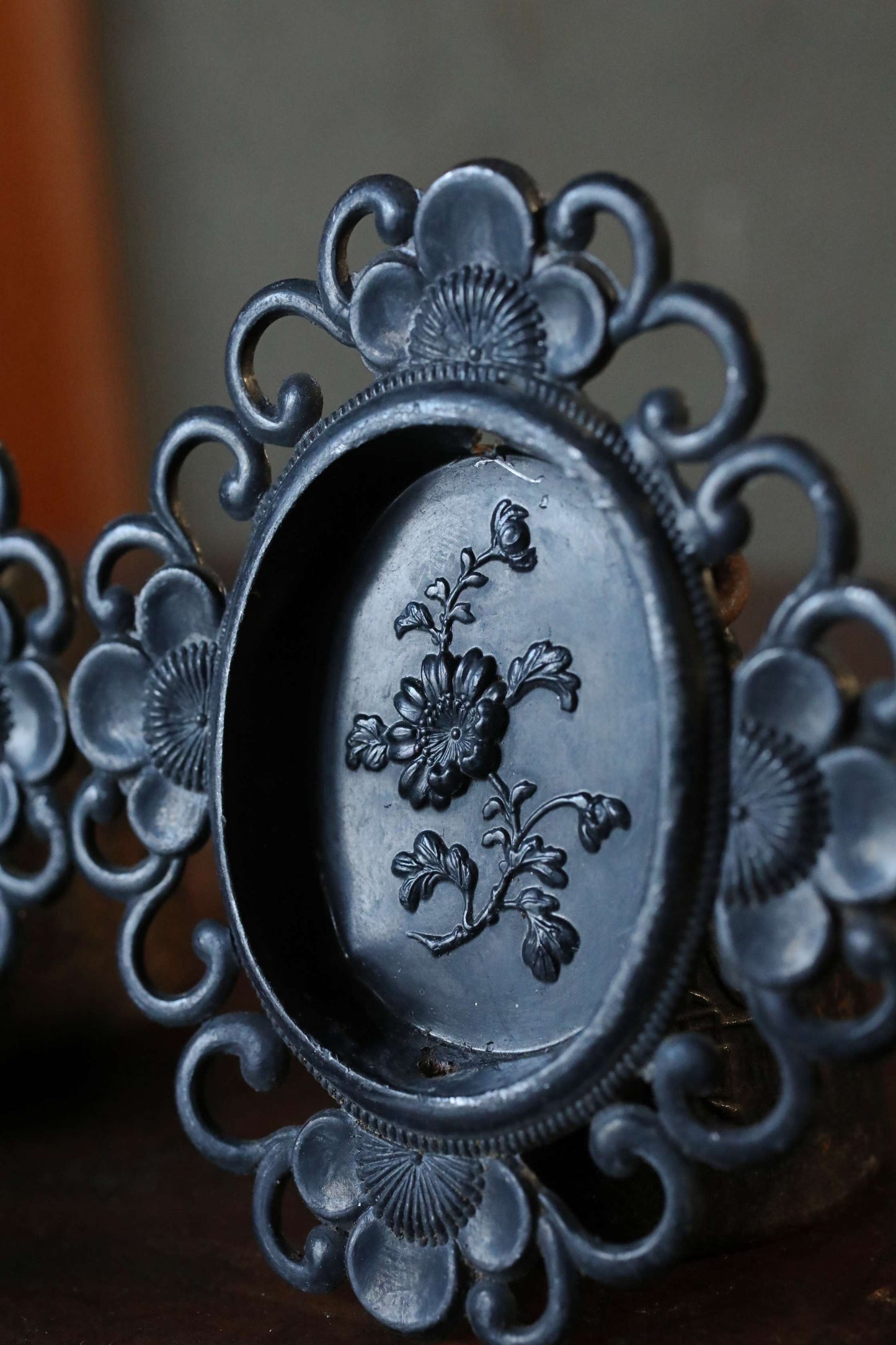 Antique Bronze FUSUMA Pair of Handles: Chrysanthemum & Plum, 1920s