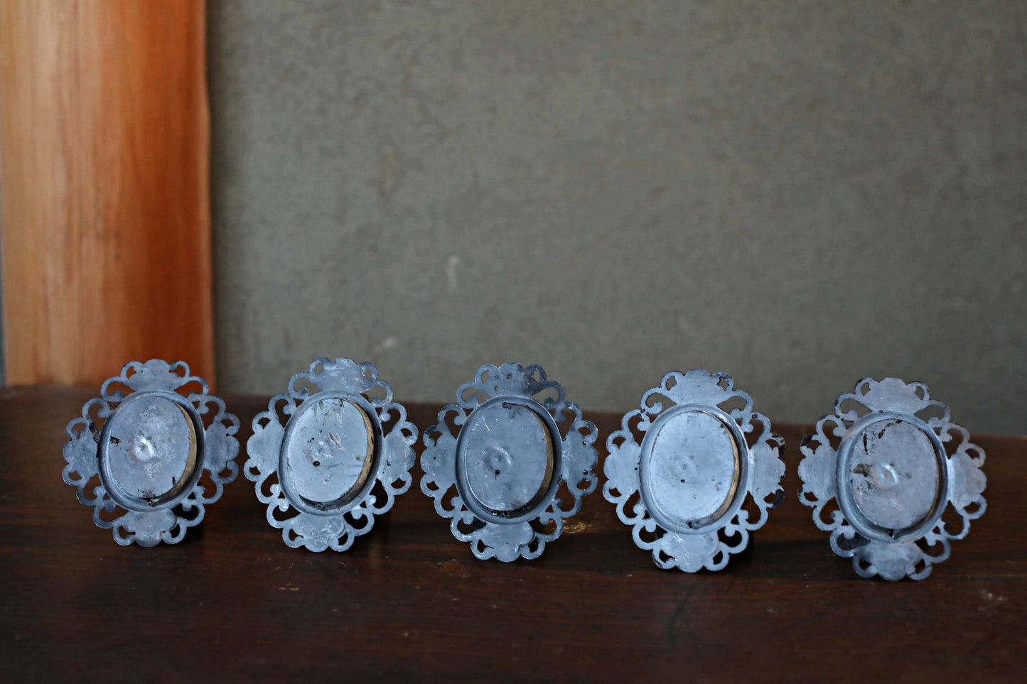 5 set Antique Bronze FUSUMA Handles: Chrysanthemum & Plum, 1920s