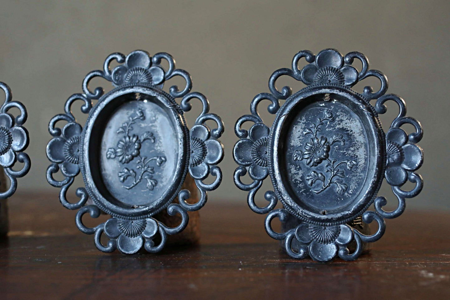 5 set Antique Bronze FUSUMA Handles: Chrysanthemum & Plum, 1920s