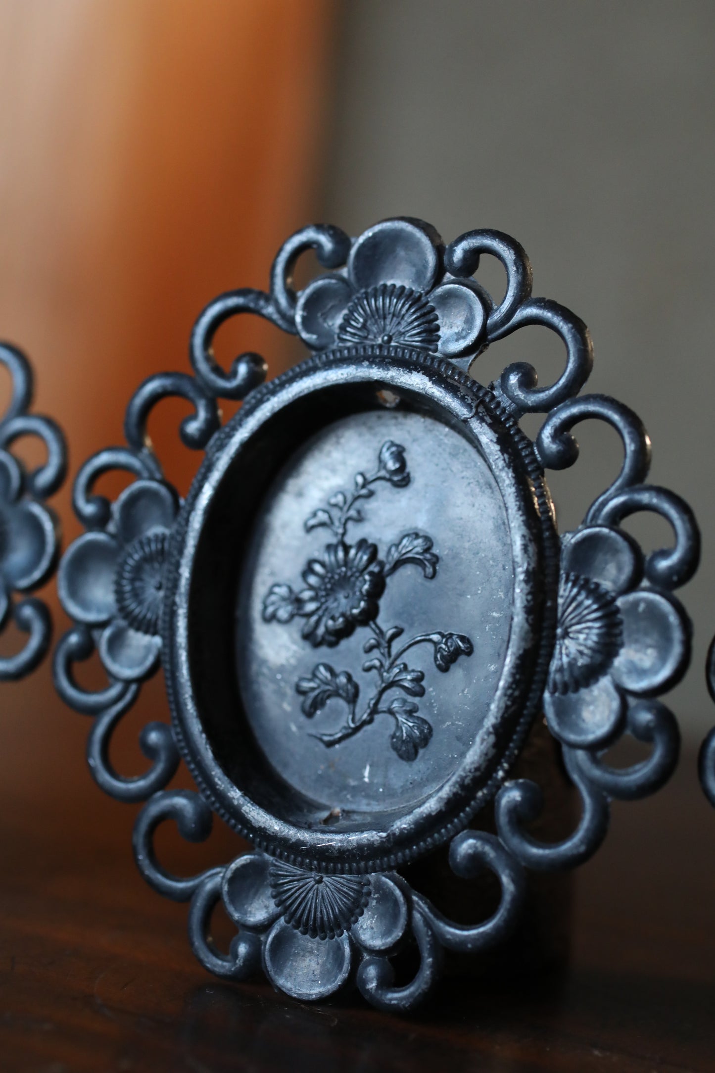 5 set Antique Bronze FUSUMA Handles: Chrysanthemum & Plum, 1920s