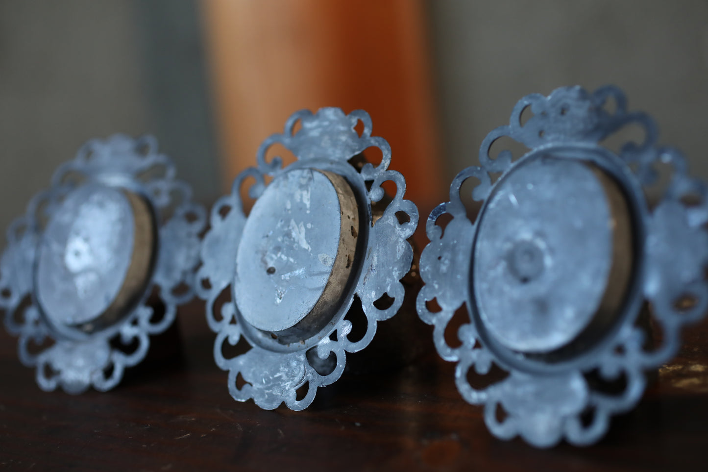 5 set Antique Bronze FUSUMA Handles: Chrysanthemum & Plum, 1920s