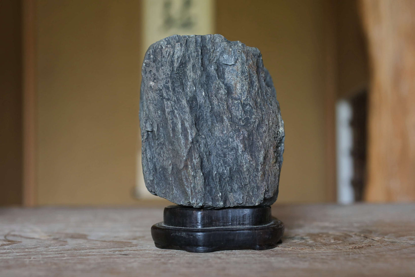 Japanese old "SUISEKI" scholars stone, indoor viewing stone, Saji-gawa stone, with a hand carved pedestal Power stone H5.9 x W8.7in