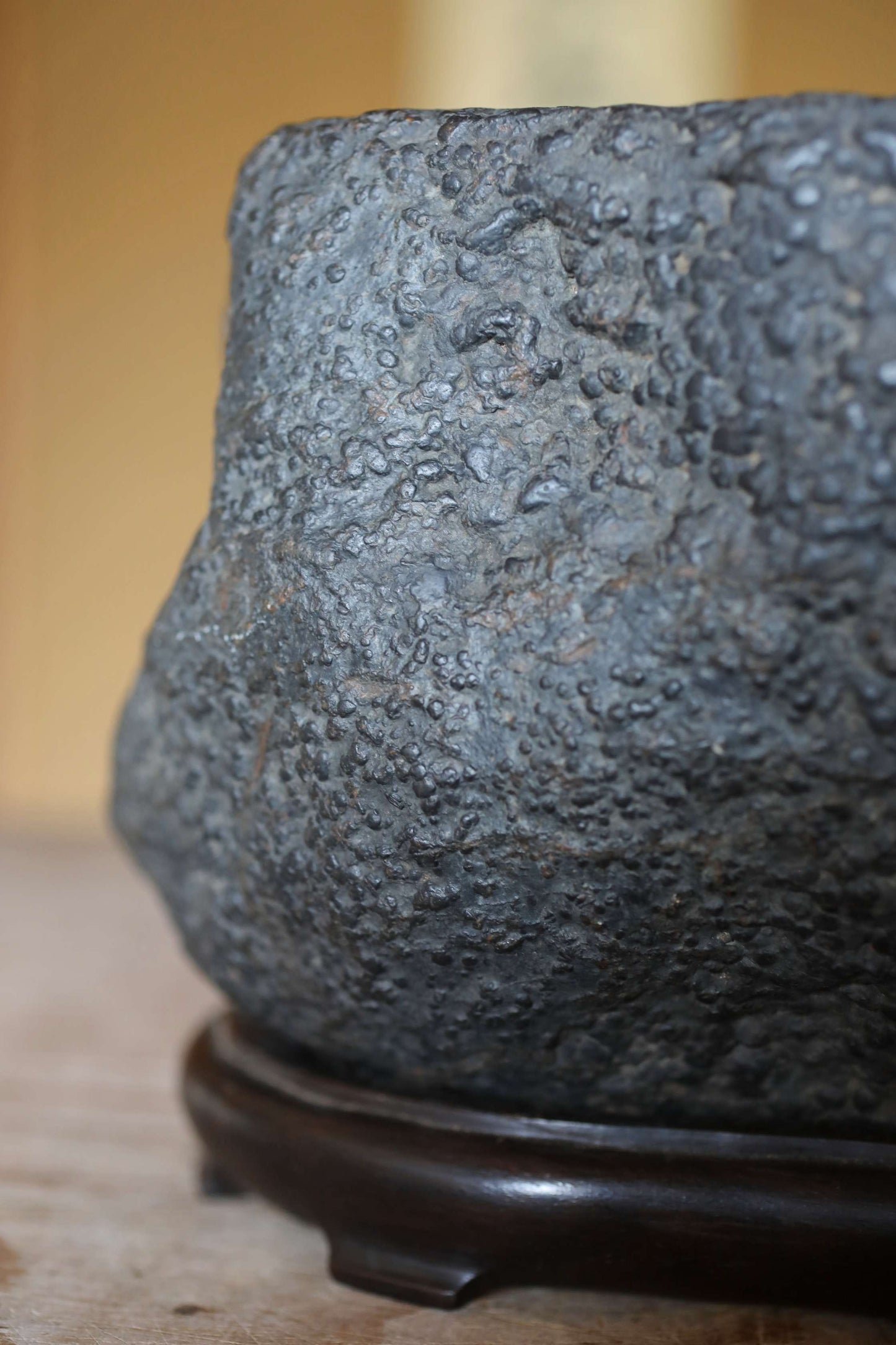 Japanese old "SUISEKI", scholars stone, indoor viewing stone, natural shaped, with a hand carved pedestal Power stone H5.5xW6.7in/14x17cm