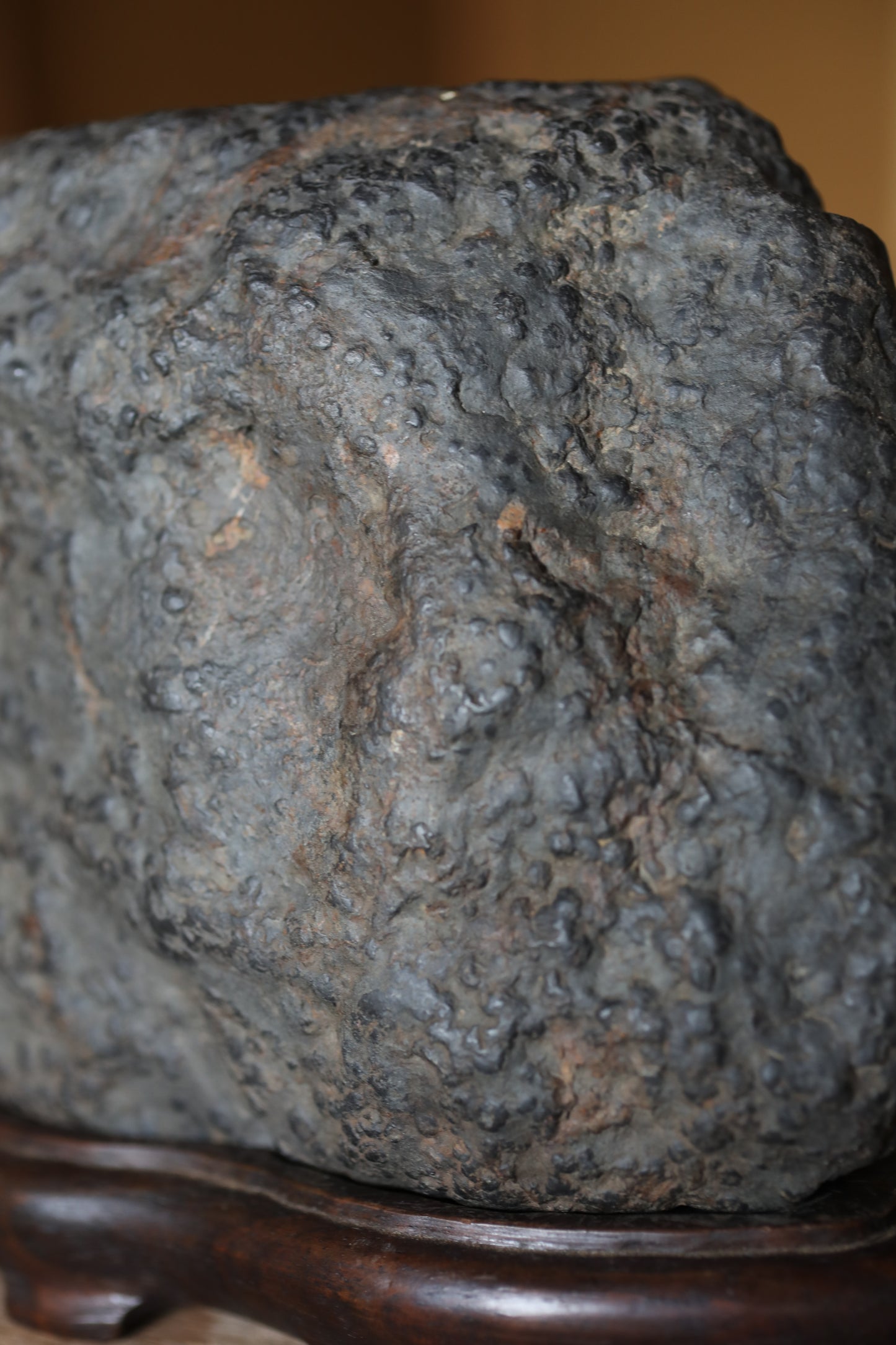 Japanese old "SUISEKI", scholars stone, indoor viewing stone, natural shaped, with a hand carved pedestal Power stone H5.5xW6.7in/14x17cm