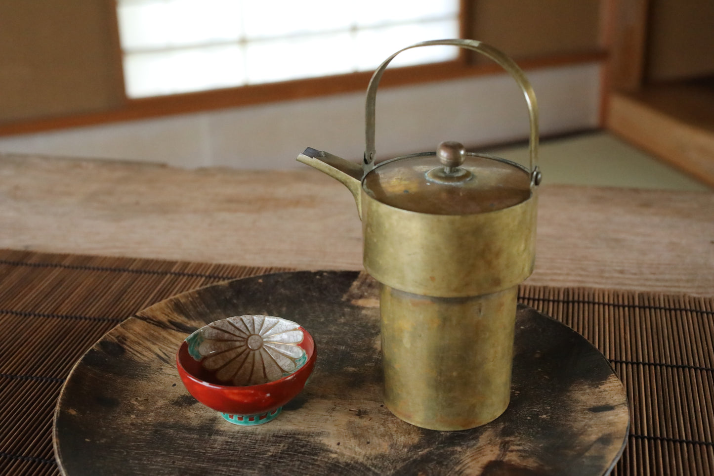 Japanese Antique Sake Cup, Kutani porcelain cup beautiful hand painting of chrysanthemum, late 19th century, wooden gift box  H1.3xW2.6in