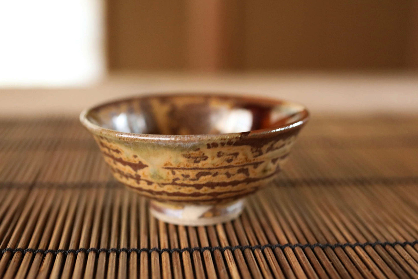 Japanese vintage sake cup, "Takatori ware " handmade with signature,  ochoko for Japanese rice wine, For gift, H1.4×2.8in/3.5x7.1cm