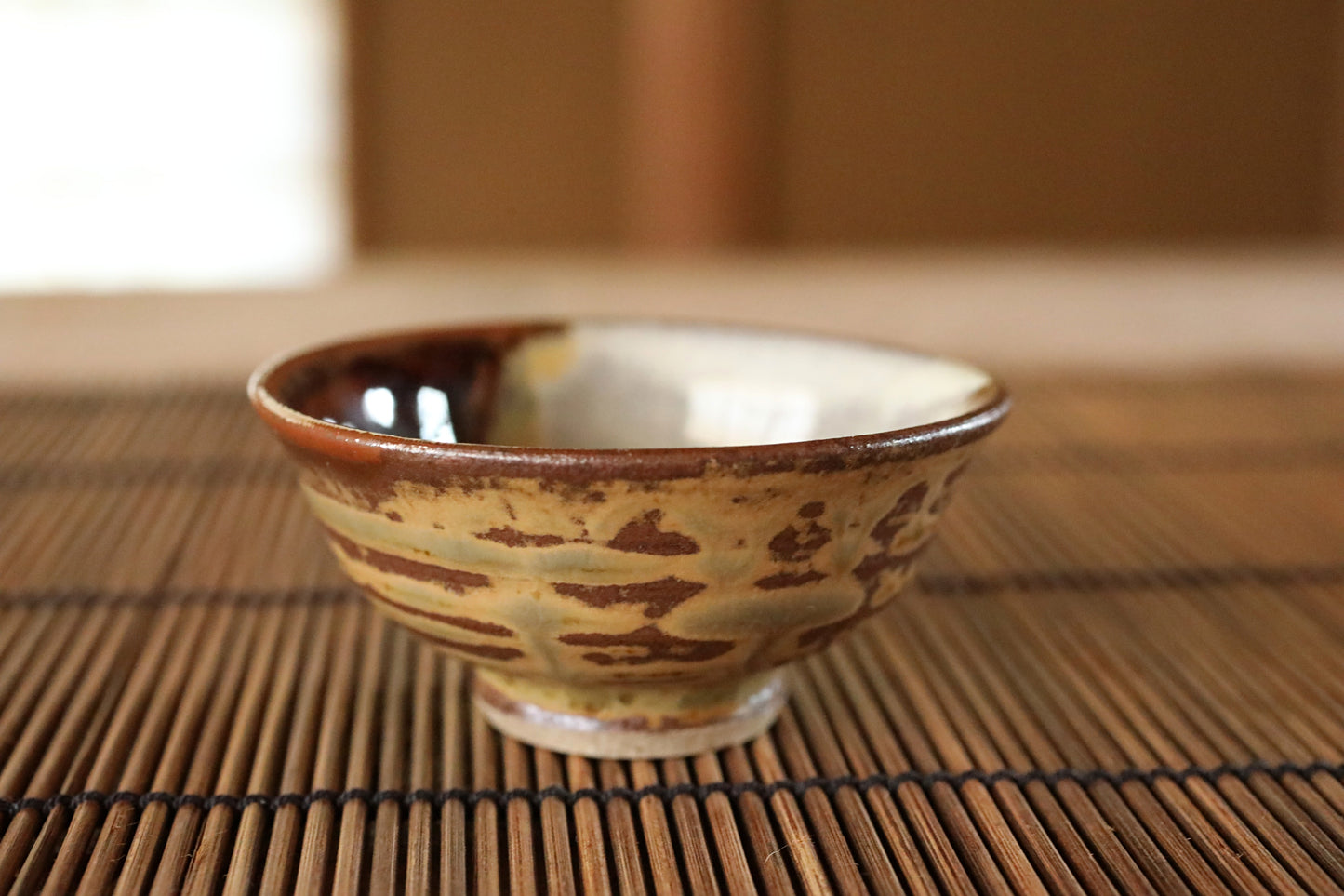 Japanese vintage sake cup, "Takatori ware " handmade with signature,  ochoko for Japanese rice wine, For gift, H1.4×2.8in/3.5x7.1cm