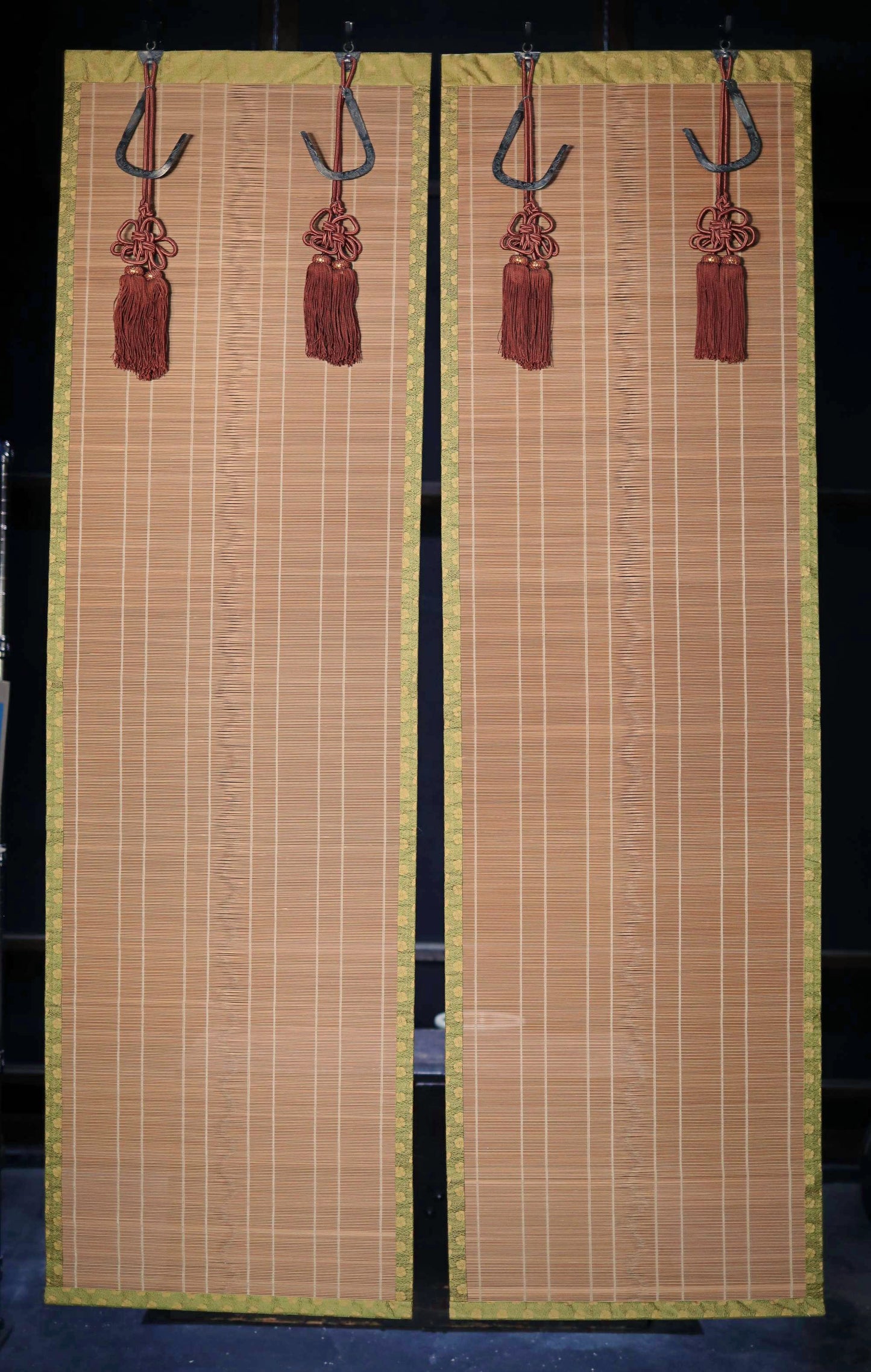 Japanese furniture a pair of bamboo screen, Window Screen Shade Blind hanging roll with silk, hook, tassel H68.1xW20.1in /  H173×W51cm