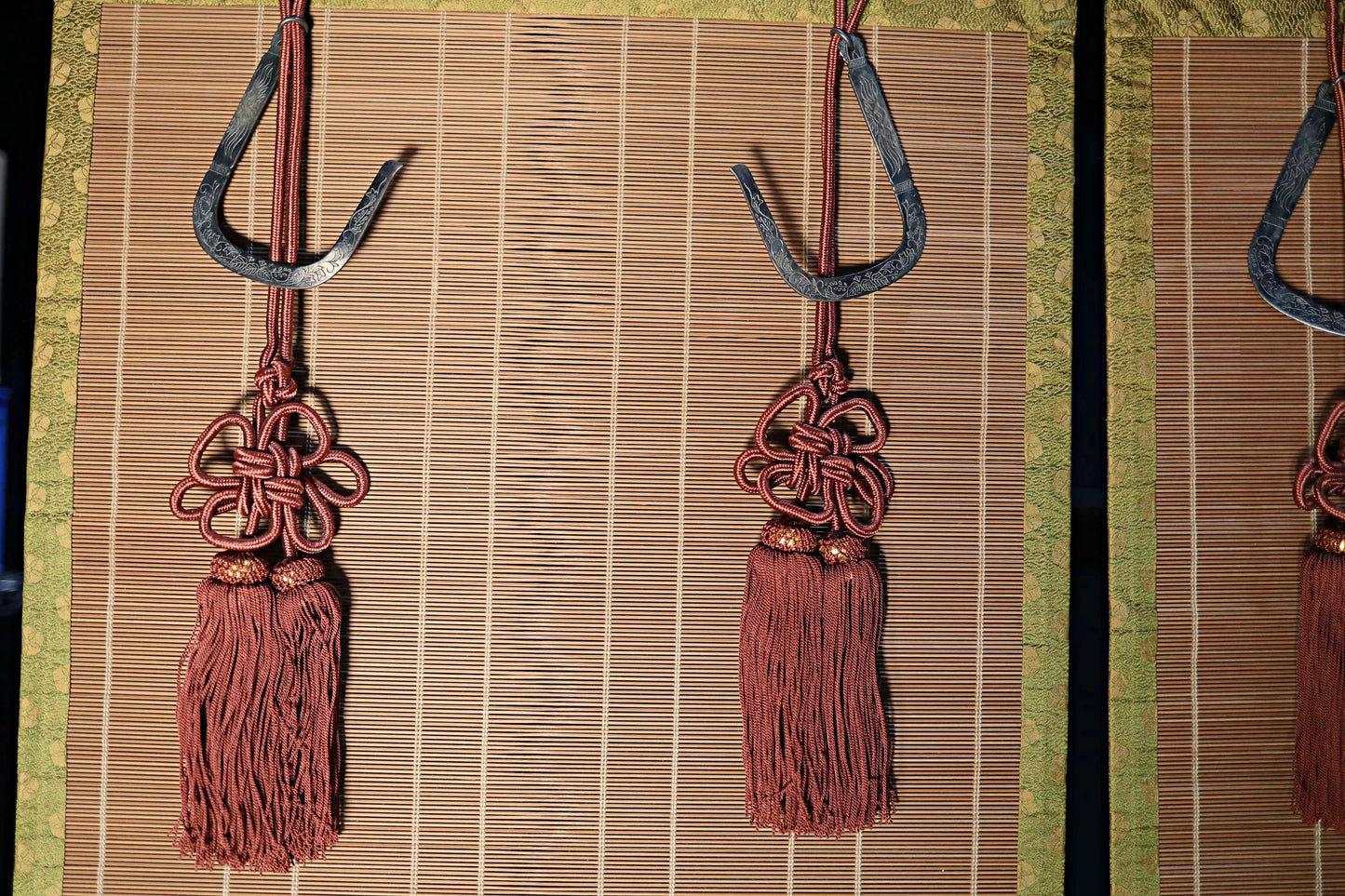 Japanese furniture a pair of bamboo screen, Window Screen Shade Blind hanging roll with silk, hook, tassel H68.1xW20.1in /  H173×W51cm