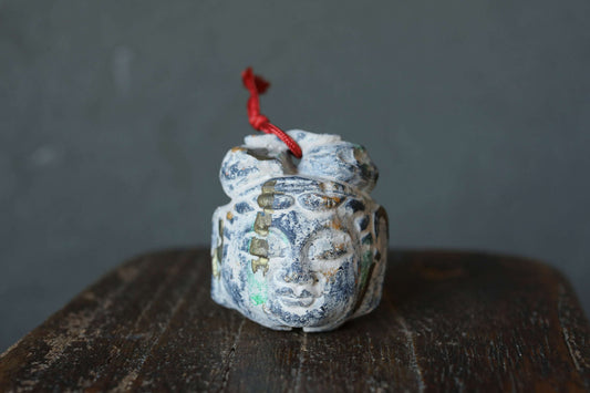 Japanese small pottery bell head of a Buddha statue ornament Paper weight, Christmas Ornaments vintage small bell H2.2in/H5.5cm