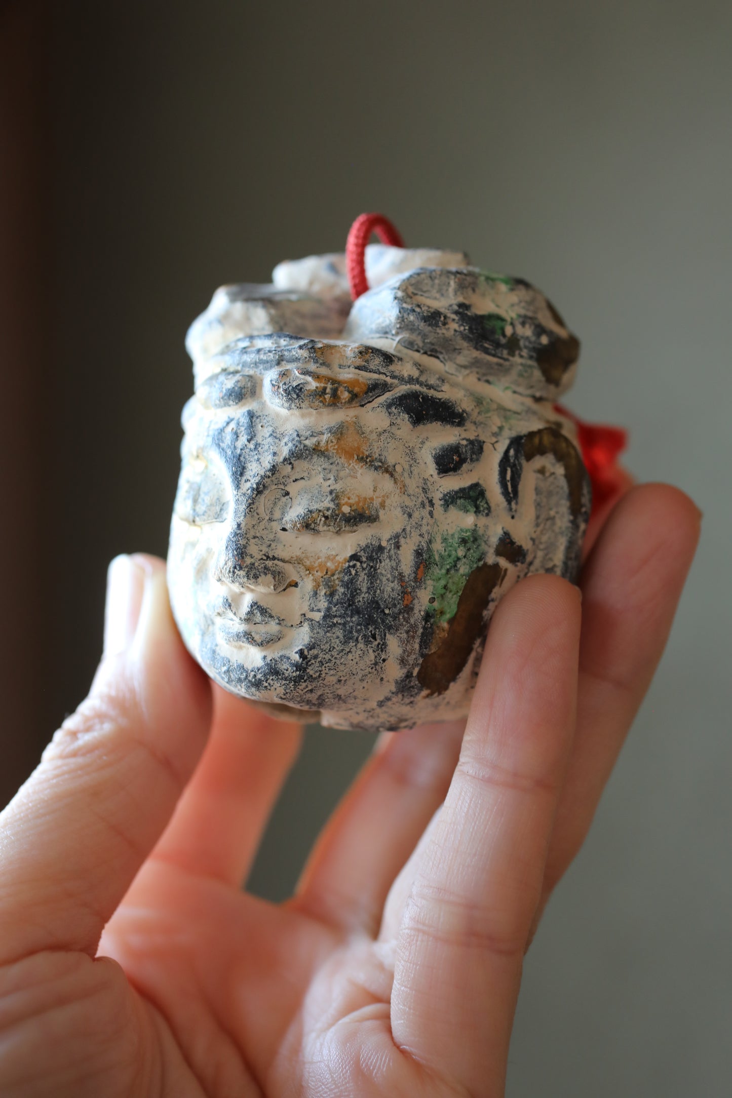 Japanese small pottery bell head of a Buddha statue ornament Paper weight, Christmas Ornaments vintage small bell H2.2in/H5.5cm