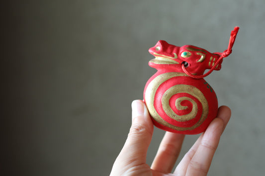 Japanese small pottery bell dragon doll Paper weight, Christmas Ornaments Japanese vintage small bell H2.8in/7cm
