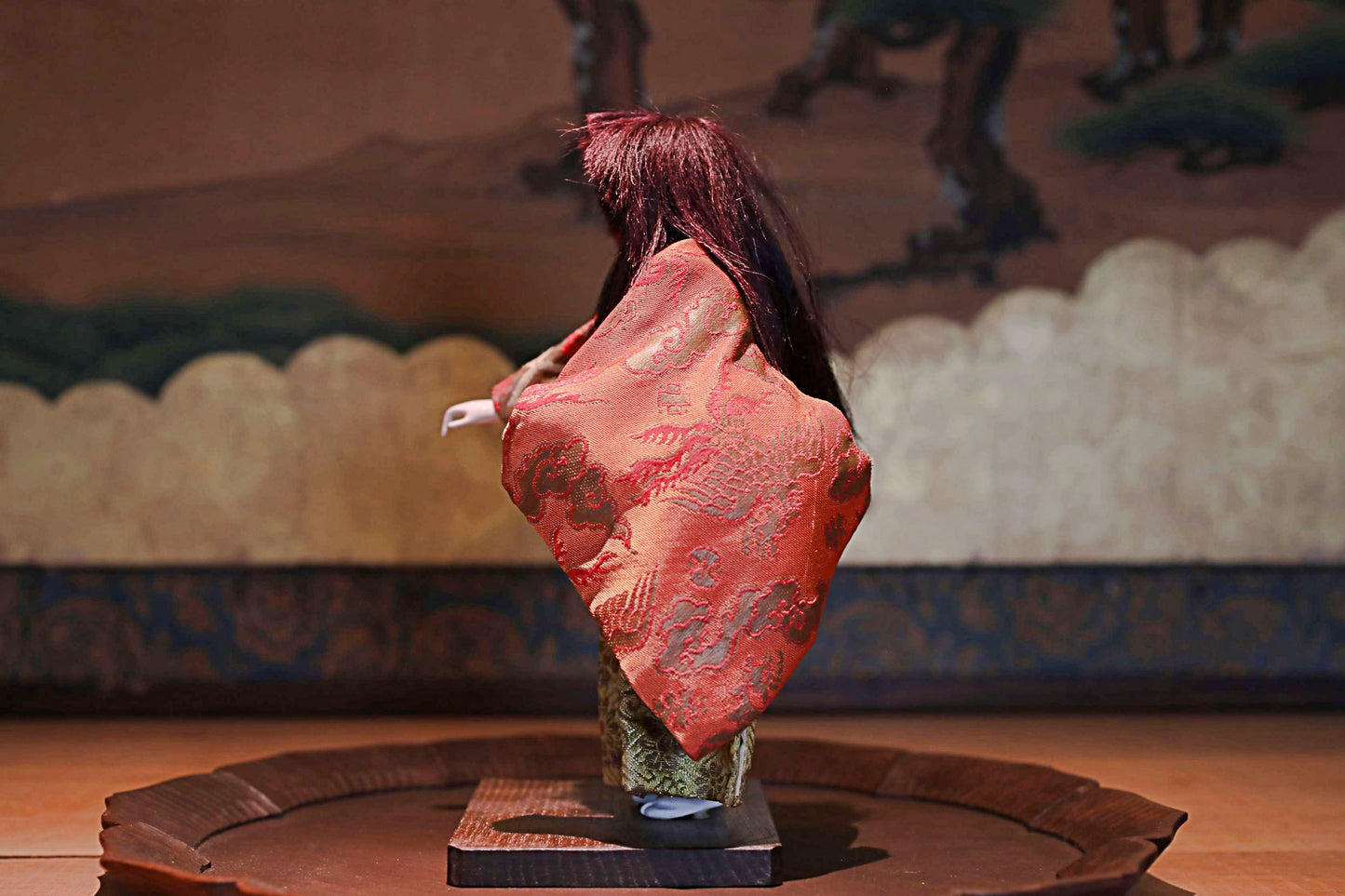 FINE! RARE! Japanese vintage Noh doll red mask Dancing Child Spirit "天鼓” made of wood and silk KIMONO for Gift H8.7×4.7in/H22×12cm