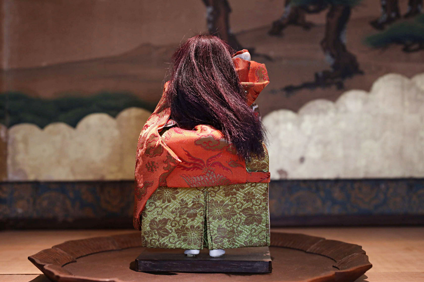 FINE! RARE! Japanese vintage Noh doll red mask Dancing Child Spirit "天鼓” made of wood and silk KIMONO for Gift H8.7×4.7in/H22×12cm