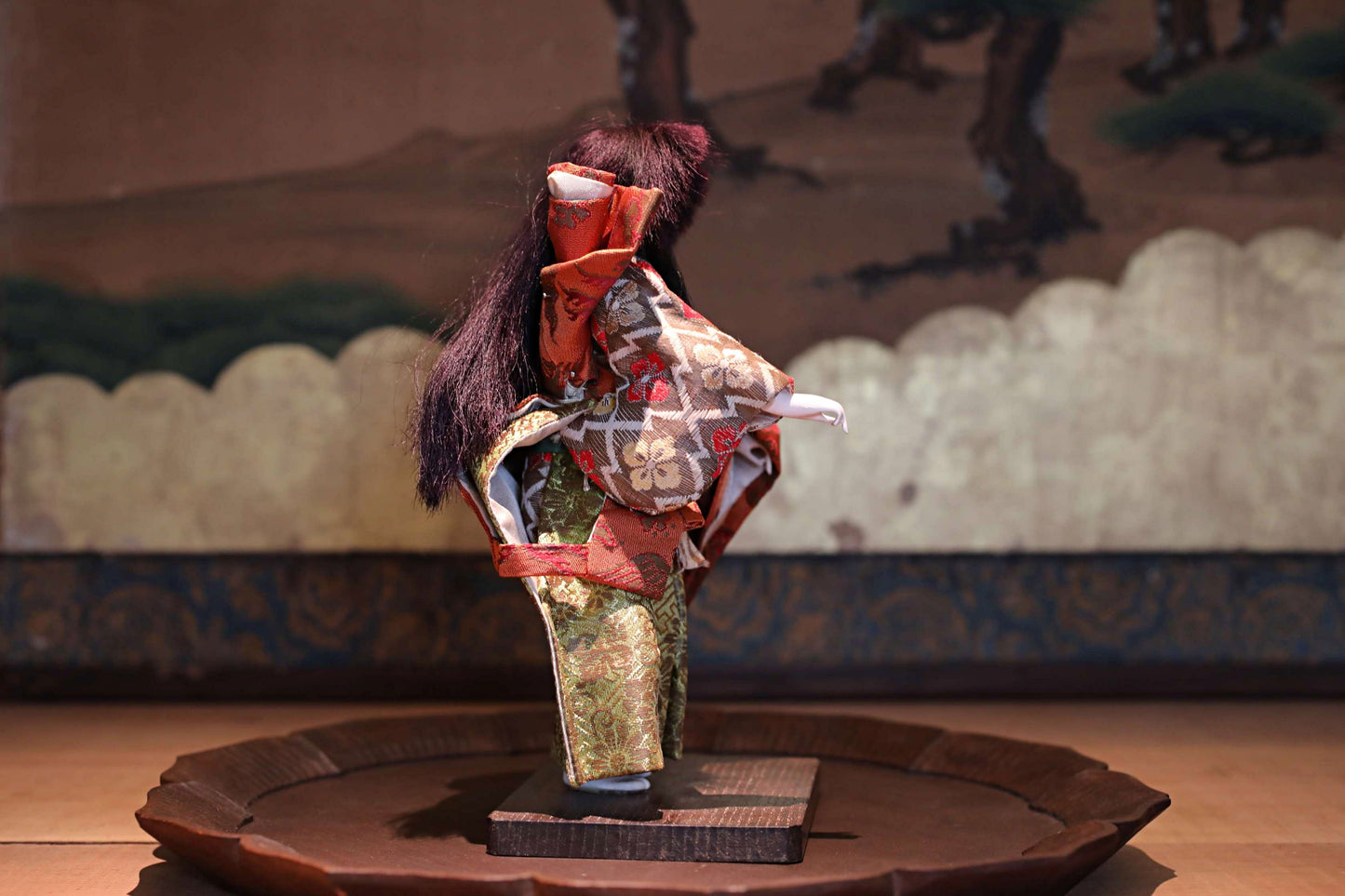 FINE! RARE! Japanese vintage Noh doll red mask Dancing Child Spirit "天鼓” made of wood and silk KIMONO for Gift H8.7×4.7in/H22×12cm