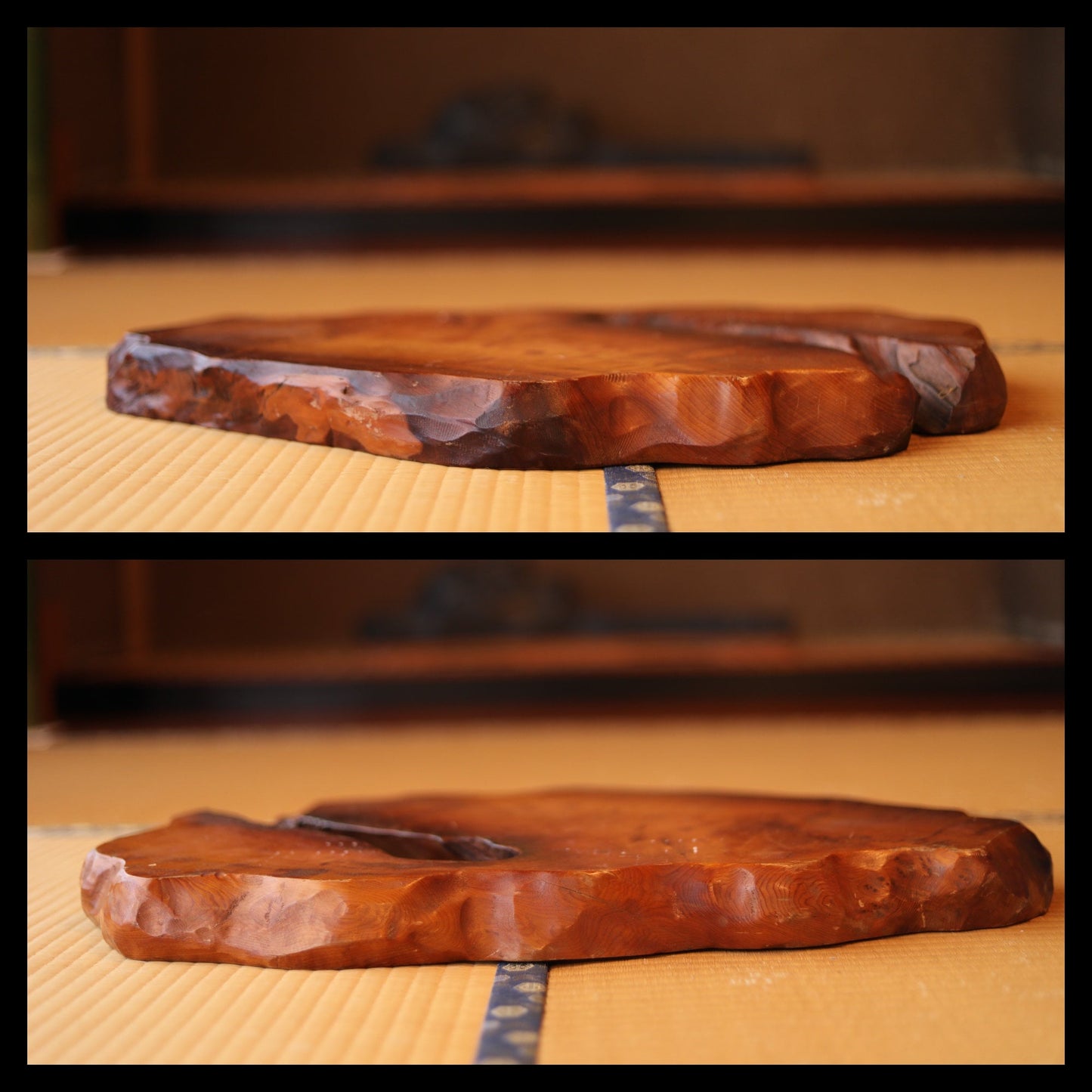Wood Burl Bonsai Stand - Vintage Japanese Pedestal | Large Wood Display Tray 24in×14.8in