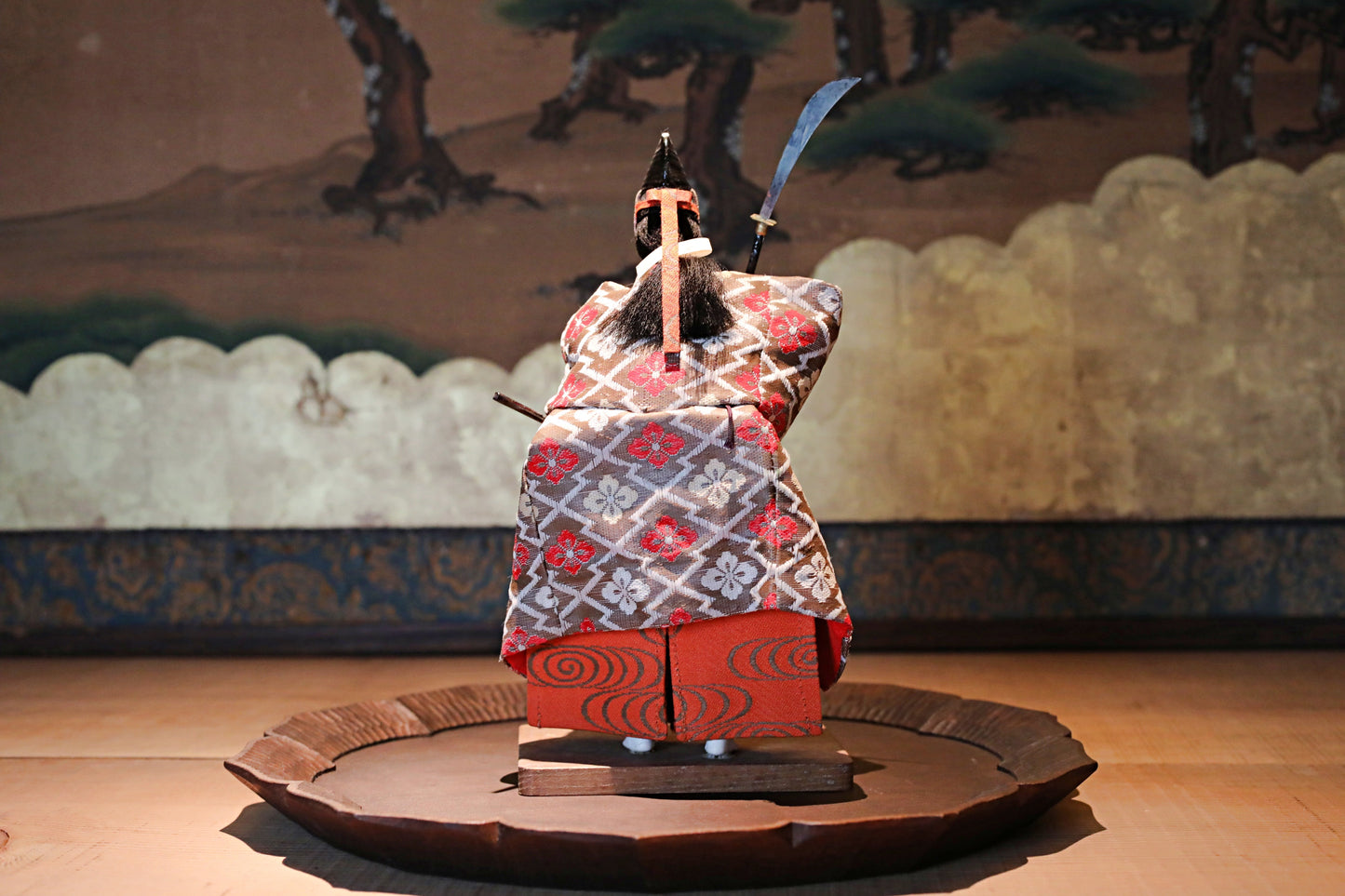 FINE! RARE! Japanese vintage Noh doll Koomote mask mask woman samurai "巴” made of wood and silk KIMONO for Gift H9.8×5.1in/H25×13cm